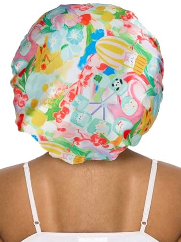 Vettres Silk Hair Bonnet for Sleeping with Scrunchie Adjustable Sleep Bonnets Double Layer Satin Sleep Cap for Curly Hair Colorful Flower - Thumbnail 3