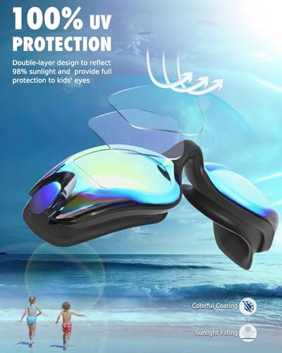 Aegend Swim Goggles for Kids Youth 3-14 Anti-Fog Anti-UV Comfort Fit Goggles for Swimming - Thumbnail 2