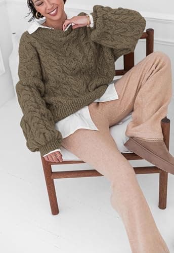 PRETTYGARDEN Womens Sweaters Spring 2026 Cable Knit Long Sleeve Crewneck Oversized Sweater Chunky Pullover Loose Outfits (Brown Coffee, Small) - Thumbnail 5