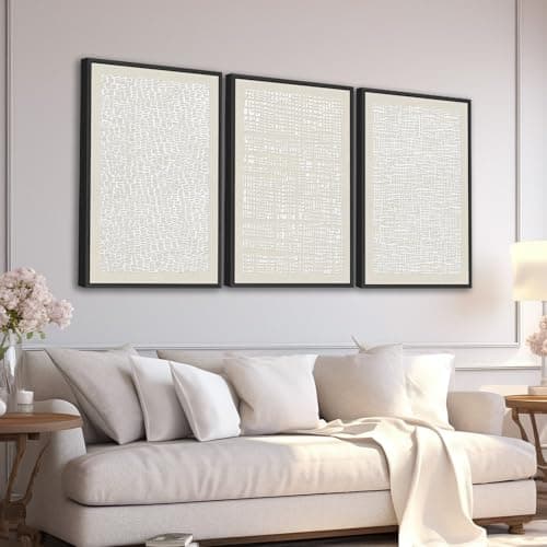 Large Framed Abstract Wall Art Canvas Prints Set of 3, Neutral Beige White Painting Art, Wabi Sabi Geometric Wall Pictures Modern Minimalist Artwork for Living Room Bedroom Office Decor 16"x24"x3 - Image 1