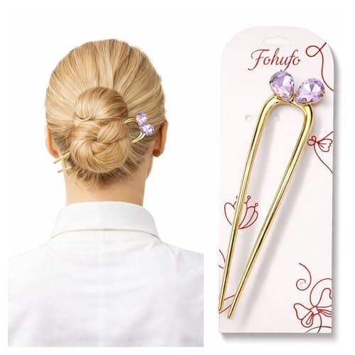 Fohufo French Hair Pin for Women - U Shaped Hair Pins Fashion Accessories, Gold Fashion Amethyst Hair Pins for Women, French Twist Hair Pin for Buns, Updos, Stylish and Functional, February Birthstone - Image 1