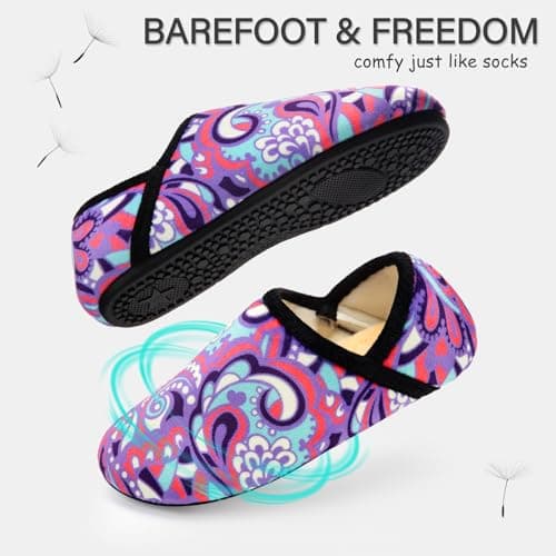 ATHMILE House Slippers for Women Men Indoor Barefoot Slippers Socks Furry Slip on House Shoes Cozy Comfy for Home Bedroom Travel Yoga Women 8-8.5 Purple Ripple - Thumbnail 3