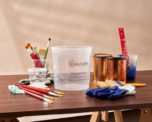 12 Pcs cups and 4 lids 160 oz Graduated Paint Mixing Cups 5 Quart Disposable Clear Paint Mixing Bucket Plastic Epoxy Measuring Cups with Ratios on Side of Cup for Resin, Epoxy, Art - Thumbnail 6