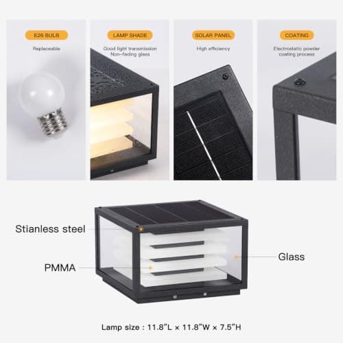 MVBT 11.8'' Solar Post Lights Outdoor, Glass Solar Pillar Lights Outdoor - Thumbnail 2