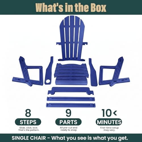 Adirondack Chair with Cup Holder,Tool-Free Assembly,No Screws Needed,All-Weather HDPE Plastic Outdoor Patio Chair,Wood-Grain Slatted Look,Easy to Take Apart for Storage,Fire Pit Chairs（Navy blue） - Thumbnail 6