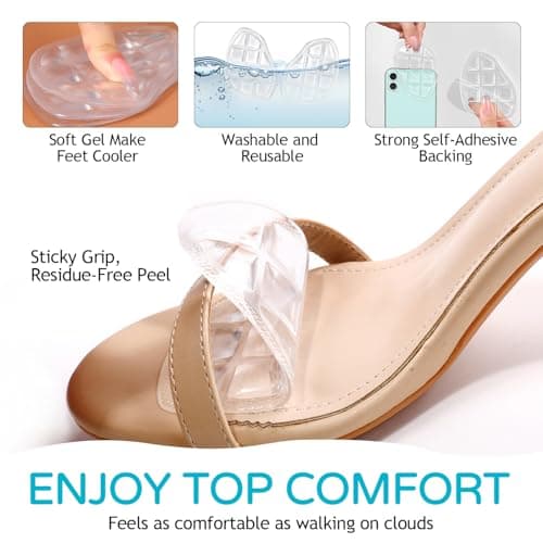 Niifawh Ball of Foot Cushions for Women 2 Pairs | 4ct Gel Blister Bandages for Feet, Blister Cushion for Heel, Toe, No Slip Metatarsal Pads for Reduce Heel, Toe & Foot Pain, Clear01 - Thumbnail 3