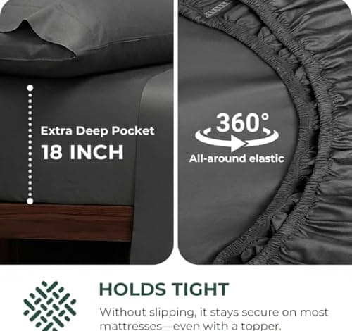 HYPREST 100% Egyptian Cotton Sheets Queen Size - 18 Inch Deep Pocket Queen Sheets, Luxury Soft & Crisp Bed Sheets Set, Oeko-TEX Certified, Durable Cooling Hotel Bedding, Grey - Thumbnail 5