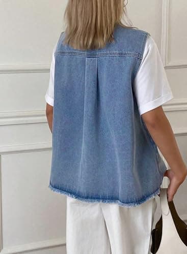 Astylish Chambray Denim Vest Women Lightweight Henley Collar Sleeveless Jackets 2026 Summer Spring Bow Tie Up Coat Shirts Beau Blue Small - Thumbnail 3