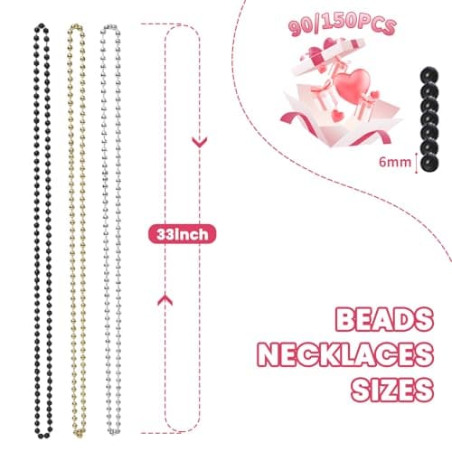 SWANUCKY 90 Pack 33" Gold Silver Black Mardi Gras Plastic Beads Necklaces - Party Favors, Parade Throws, Costume Accessories, Graduation, Summer Festivals & Daily Decor - Thumbnail 3