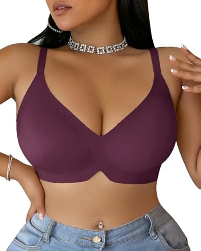 LIIJOO Seamless Wireless Full Coverage Women Bra • Minimal Lines • Gentle Lift • Light Padding • Flexible Fabric • Everyday Lounge Support（Plum Purple, 2XL） - Image 1