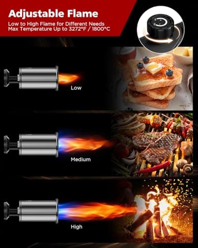 Propane Torch Gun, Weed Torch Propane Burner & Cooking Blow Torch with Safety Lock, One-Touch Max Fire, Adjustable Flame for Searing Steak, BBQ, Charcoal Starter & Weed Burning (Tank Not Included) - Thumbnail 3