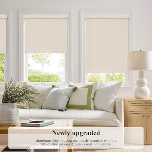 Dailyshades Blackout Roller Shades, Cordless Blinds with Valance, Window Shades for Home, Door Blinds, Thermal Insulated, Double-Sided Linen Day and Night Window Shades (32" W x 72" H, Khaki) - Thumbnail 2