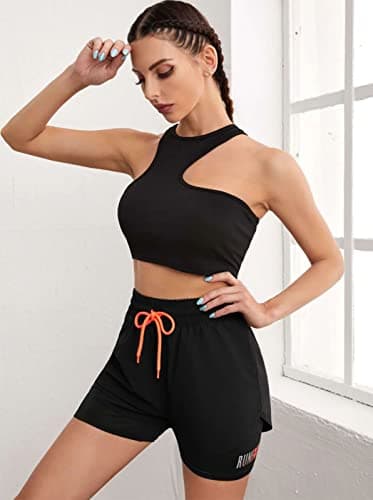 YOAKUKA Women's 2 in 1 Workout Shorts Gym Workout Yoga Running Biker Tennis Skirts Clothes Summer Black - Thumbnail 4