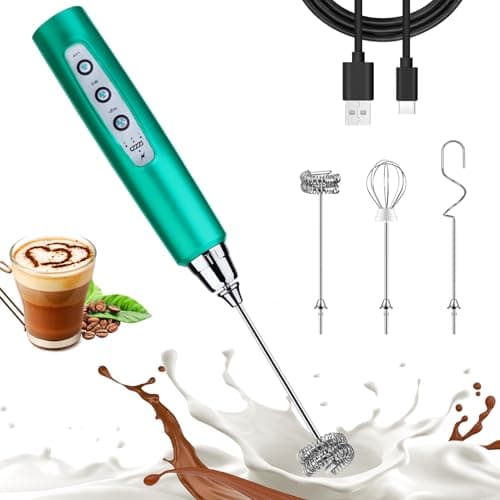 Nahida Turquoise Milk Frother Wand for Coffee, Frother Handheld Rechargeable Electric Whisk with 3 Heads 3 Speeds Drink Mixer Coffee Frother Foam Maker For Latte, Cappuccino, Hot Chocolate, Egg - Image 1