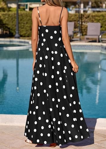 KIRUNDO Polka Dot Dress for Women Summer 2026 Sleeveless Spaghetti Strap Beach Vacation Cruise Boho Long Flowy Maxi Dresses(Black, XX-Large) - Thumbnail 6