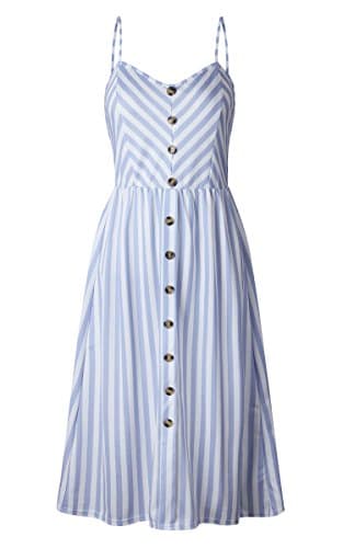 Angashion Women's Dresses-Summer Floral Bohemian Spaghetti Strap Button Down Swing Midi Dress 0895 Blue 2XL - Thumbnail 3