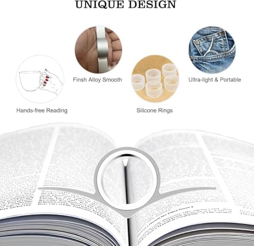 Thumb Book Page Holder Christmas Gifts for Book Lovers, Ultralight Metal Book Reading Holders Accessories with 5 Assorted Size Silicone Rings for Keep Book Open Women Reader Bookish Teachers - Thumbnail 2