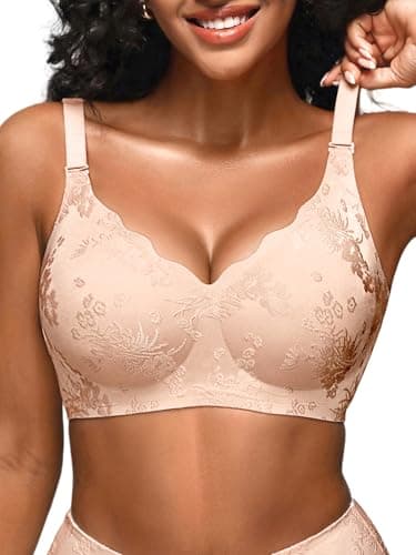 Cuteio Wireless Jelly Bras for Women No Underwire S/M, Seamless Comfortable Jacquard Bralettes, Padded Convertible Bra, 1PCS, S, Skin - Image 1