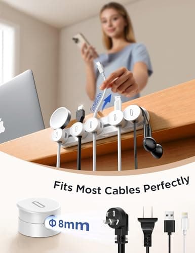 5-in-1 Magnetic Cord Organizer JOYROOM Cable Clips[Adjustable Sliding Track] Under Desk Adhesive Cord Management Wire Keeper for Computer Phone, Office Workspaces Table Organization Home Accessories - Thumbnail 3
