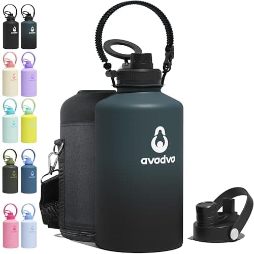 avodvo 1 Gallon Water Bottle with 2 Lids (2-in-1 Straw & Spout Lid, Magnetic Lid), Insulated Water Bottle with Strap, Stainless Steel Water Bottle for Hiking, Gym, Travel, BPA-Free, Indigo/Black - Image 1