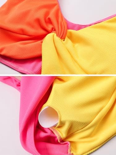 J·E Sterguard Girls Two Piece Swimsuits Teen Bikini Color Block with Removable Bra Padded Girls' Swimwear Ribbed Bikini Criss Cross Girl Swimsuits Size 8Y 1287-P - Thumbnail 2
