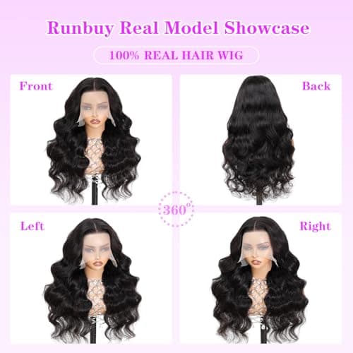 26 Inch Body Wave Human Hair Wig 13x6 HD Lace Front Wig 220 Density Glueless Pre Plucked Natural Hairline Transparent Lace Black Wavy Human Hair Wigs for Women 100% Virgin Hair No Shedding No Tangle - Thumbnail 3