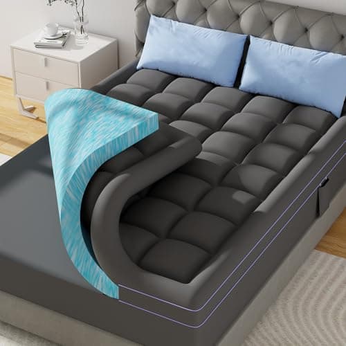 ABENE 3 Inch Dual Layer Queen Memory Foam Mattress Topper, 2 Inch Memory Foam Plus 1 Inch Down Alternative Pillowtop Mattress Pad with Deep Pocket, Soft Support for Pressure Relief, Gray