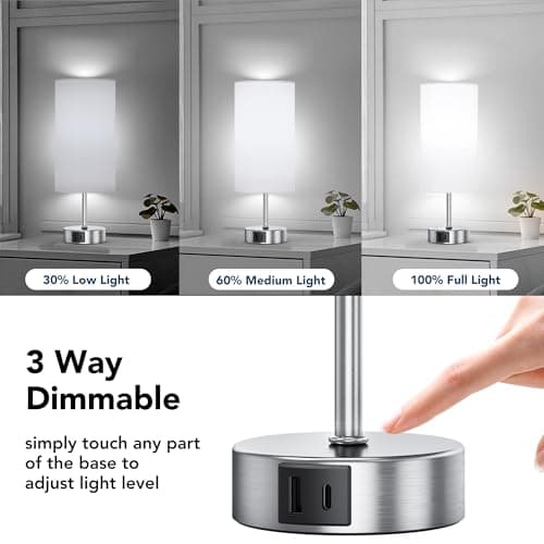ROTTOGOON 12.8" Touch Control Table Lamp, 3-Way Dimmable Small Bedside Nightstand Lamp with 2 USB Ports, Modern Table Lamps with 6500K Daylight LED Bulb for Bedroom Living Room - Thumbnail 3