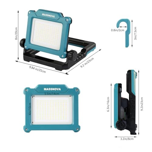 MASSNOVA 4000LM 25W Cordless Work Light Compatible with Dewalt, Makita and Milwaukee 18-21V Power Battery, Brightness Adjustable, Flicker Free (Battery Not Included) - Thumbnail 6