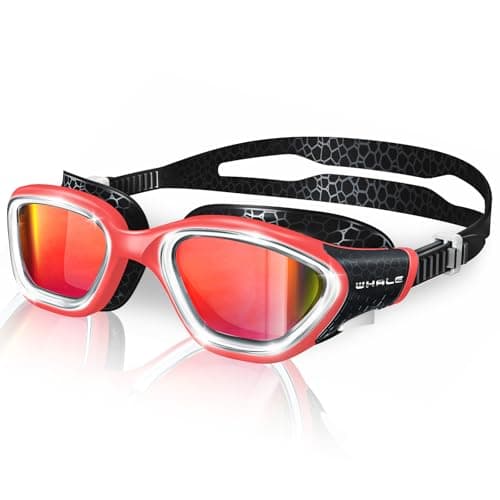 Whale Swim Goggles Polarized Anti-Fog Lenses, Unisex | 100% UV Protection | Anti-Fog Design (Obsidian Black-Red; Polarized Lens)