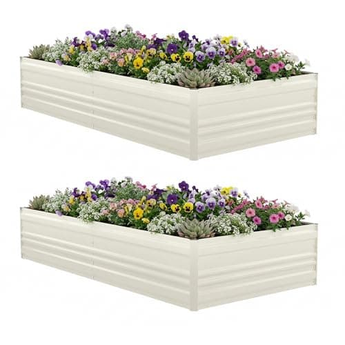WORKPRO 2PK 7.5x4x1ft Outdoor Galvanized Raised Garden Bed, Rust-Resistant Planter Raised Beds for Vegetable, Flowers, Herbs, White