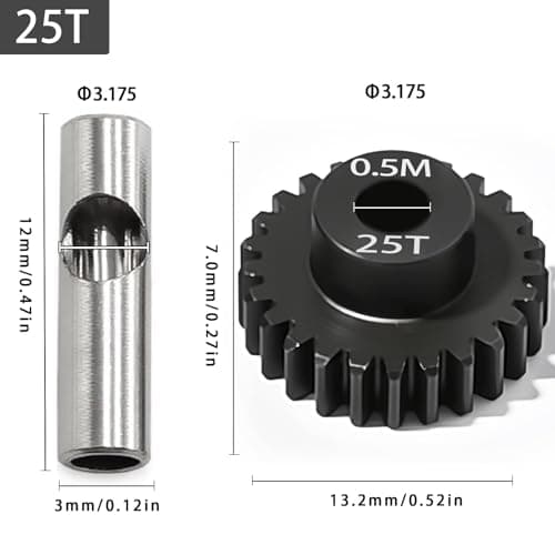 0.5M Pinion Gear 25T Hardened Steel 3.175mm Bore with 2.3mm Adapter, Precision Motor Gear for ARRMA 1/14 Typhon 1/16 Mojave 1/18 Granite, Losi 1/12, 0.5Mod Gear 13T-27T for HOBBYWING Motors - Thumbnail 2
