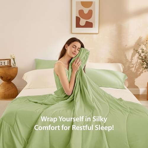 Regency Heights King Size Cooling Comforter, Breathable Blanket for Hot Sleepers, Lightweight All Season Bedding for Night Sweats, 108x90, Sage - Thumbnail 3