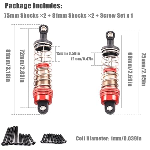 Oil-Fill Shock Absorbers for 1/14 1/16 1/12 RC Cars, 75mm & 81mm Hydraulic Suspension Kit, DIY Refillable Dampers with Alloy Body, Compatible for MJX, HSP, WLtoys, SCY, FMS, Traxxas (Oil Not Included) - Thumbnail 2