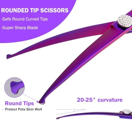 Ethyxe 7 Inch Curved Scissors for Dog Grooming, 440C Stainless Steel Pet Hair Trimming Shears with Safe Round Tips, Professional Downward Curve for Dogs, Cats, and Other Pets - Thumbnail 2