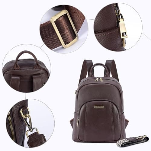 Women's Genuine Leather Travel Backpack, 12.9 Inch Laptop Backpack with Anti-Theft Pocket, Durable Computer Bag for Work & Commuting, Coffee Brown - Thumbnail 5
