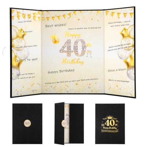 WSICSE 40th Birthday Party Decorations, Black Gold Happy 40th Birthday Card, Large 40th Birthday Alternative Signature Guestbook for Men Women Birthday Party Decor Gifts