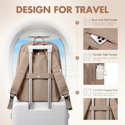 GOLF SUPAGS Backpack for Women Work College Travel Laptop Backpacks Multi-Functional Casual Daypack Teacher Nurse Everyday Bags Fits 15.6 Inch Notebook (Champagne) - Thumbnail 6