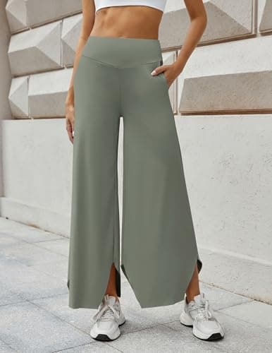 Wide Leg Pants for Women Loose Yoga Pants with Pockets Stretch Casual Lounge Pants with Pockets Grey Sage XXL - Thumbnail 2
