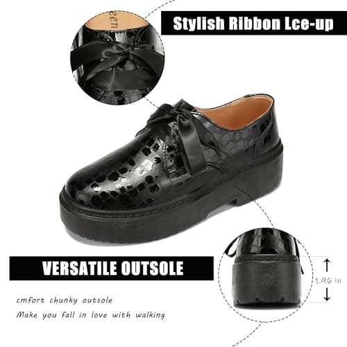 BEAUSEEN Women's Lace-up Platform Chunky Loafers Lightweight Breathable Slip On Shoes Flexible Comfort Driving Moccasins Black,7 US - Thumbnail 6