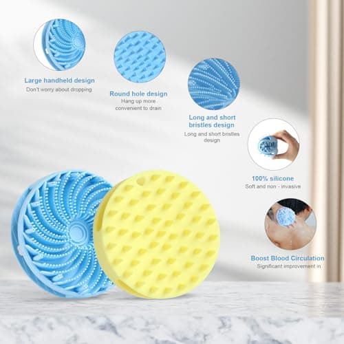 Upgraded Version Silicones Body Scrubber,Double-Sided Design Body Brush Silicone Body Scrubber Exfoliating Body Brushes for Suitable Showering All Skin Types,Environmentally Friendly Silicone loofah - Thumbnail 3