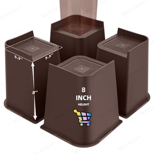 NKPOPHETE 8 inch Bed Risers Adjustable Furniture Risers - Heavy Duty Non-Slip Lift Supports for Beds/Couches/Sofas, Durable Square Design with Creates Storage Space (4 Pack Brown, L8 lnch) - Image 1