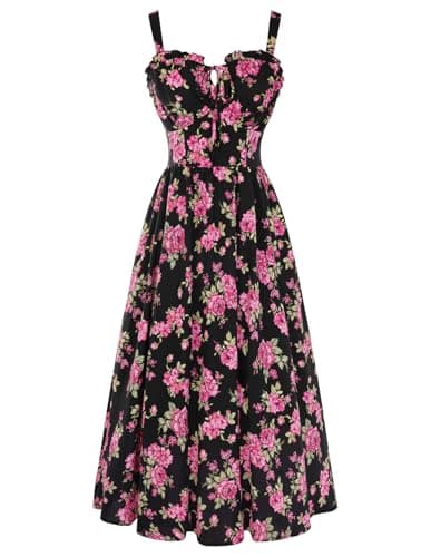 Scarlet Darkness Corset Dress for Women Floral Flowy Summer Dresses Cottagecore Sundress 2026 Vintage Pink Roses S - Image 1