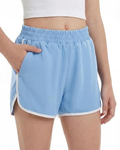 Stelle Girls Athletic Shorts with Pockets Quick Dry Running Shorts Gymnastics Basketball Short for Teen Kids Sky Blue XXL - Image 1