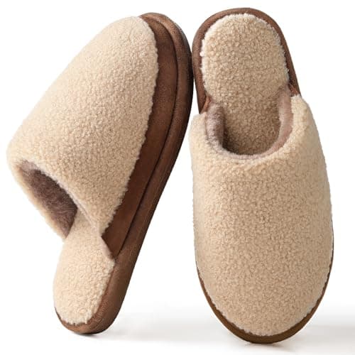 Parlovable Women's Memory Foam House Slippers, Warm Polar Fleece Lined, Faux Fur, Non-Slip Rubber Sole, Indoor Outdoor, Machine Washable Comfort Shoes Camel 7-8 - Image 1