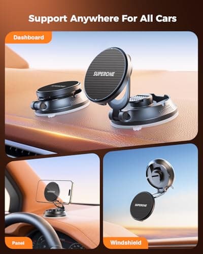 SUPERONE for MagSafe Car Mount Charger, 15W Fast Charging Magnetic Wireless Car Charger [88+LBS Ultra Suction & 2800gf Strong Magnetic] 360° Vacuum Magnetic Phone Holder for iPhone - Thumbnail 3