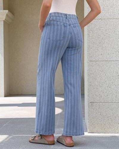 GRAPENT Striped Pants Women Wide Leg Wide Leg Womens Jeans High Waisted Jeans Concert Outfits for Women Womens Casual Pants Trendy for 2025 Women's Plus Size Bay Blue XX-Large Size 20 to 22 - Thumbnail 3