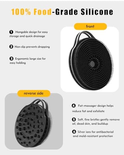2 in 1 Silicone Body Scrubber, Anti Cellulite Massage Scrubber, Exfoliating Shower Brush for Men & Women, Removes Dead Skin, Reduces Cellulite, Improves Circulation, Fast Dry, Non Slip (1PC, Black) - Thumbnail 4