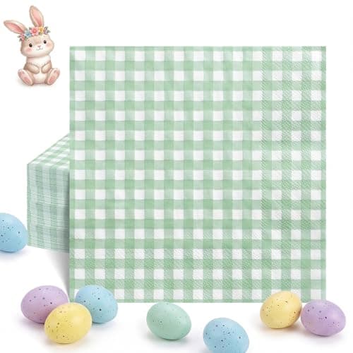 80 Pcs Gingham Napkins, 6.5X6.5 Inch Sage Green Napkins Green and White Easter Plaid Paper Napkin for Wedding, Baby & Bridal Shower, Picnic