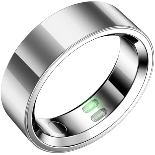 RQZ Smart Ring Fitness Tracker for Men Women, Sleep & Heart Rate Monitor, Step Counter with Vibration Alert, 5 ATM Waterproof, Compatible with iOS & Android Silver Size 8